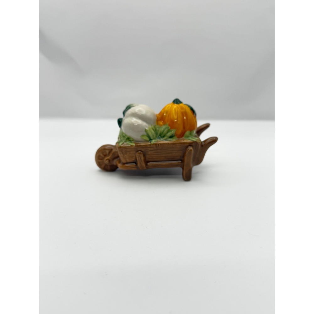 Ceramic Pumpkin Wheelbarrow Salt and Pepper Shaker Harvest Thanksgiving Decor